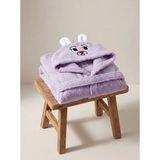 Cotton Paris %100 Pamuklu Sevimli Tavşan Kapüşonlu Çocuk Bornozu - Yumuşak Dokulu Yüksek Emici Havlu Bornoz - 0 - 2 Yaş - Mor