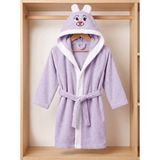 Cotton Paris %100 Pamuklu Sevimli Tavşan Kapüşonlu Çocuk Bornozu - Yumuşak Dokulu Yüksek Emici Havlu Bornoz - 5 - 6 Yaş - Mor