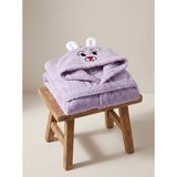 Cotton Paris %100 Pamuklu Sevimli Tavşan Kapüşonlu Çocuk Bornozu - Yumuşak Dokulu Yüksek Emici Havlu Bornoz - 9 - 10 Yaş - Mor
