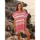 Cotton Paris Yetişkin Bornoz Panço %100 Pamuk Plaj Havlusu Peştemal Kadın Plaj Elbisesi & Havlu Panço Pembe - L - XL