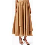 Cotton Silk Layered Maxi Skirt, Bej, Hafif ve Katmanlı Yazlık Etek