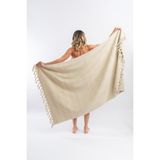 Cotton Therapy 100 x 170CM Büyük Plaj Banyo Duş Havlusu Saçaklı 100% Pamuklu - 100 x 170 cm - Bej