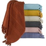 Cotton Therapy 100 x 170CM Büyük Plaj Banyo Duş Havlusu Saçaklı 100% Pamuklu - 100 x 170 cm - Hardal