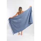 Cotton Therapy 100 x 170CM Büyük Plaj Banyo Duş Havlusu Saçaklı 100% Pamuklu - 100 x 170 cm - Mavi