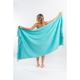 Cotton Therapy 100 x 170CM Büyük Plaj Banyo Duş Havlusu Saçaklı 100% Pamuklu - 100 x 170 cm - Turkuaz
