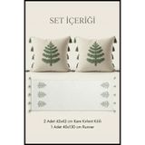 cottoncloth Ağaç Punch Nakışlı Ağaç Desenli Kırlent Runner Seti 2 Kare Kırlent 1 Runner Boho Dekoratif Salon Seti