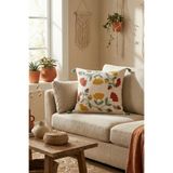 cottoncloth Bohem Çiçek Punch Nakışlı Dekoratif Kırlent Kılıfı 42x42 cm Pamuk Panama Keten
