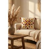 cottoncloth Bohem Damla Punch Nakışlı Dekoratif Kırlent Kılıfı 42x42 cm Pamuk Panama Keten