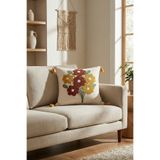 cottoncloth Bohem Demet Çiçekli Punch Nakışlı Püsküllü Dekoratif Kırlent Kılıfı 42x42 cm Pamuk Panama Keten