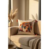 cottoncloth Bohem Etnik Fil Desenli Punch Nakışlı Püsküllü Dekoratif Kırlent Kılıfı 42x42 cm Pamuk Panama Keten