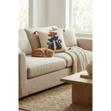 cottoncloth Bohem Kedi Punch Nakışlı Dekoratif Kırlent Kılıfı 42x42 cm Pamuk Panama Keten