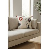 cottoncloth Bohem Luna Çiçek Punch Nakışlı Dekoratif Kırlent Kılıfı 42x42 cm Pamuk Panama Keten
