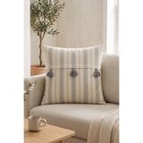 cottoncloth Gri Çizgili Püsküllü Pamuklu Gizli Kapak Bohem Dekoratif Kırlent Kılıfı 42x42 cm