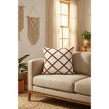 cottoncloth Modern Geometrik Punch Nakışlı Dekoratif Kırlent Kılıfı 42x42 cm Pamuk Panama Keten