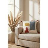 cottoncloth Modern Soyut Yüz Desenli Punch Nakışlı Dekoratif Kırlent Kılıfı 42x42 cm Pamuk Panama Keten