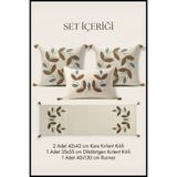 cottoncloth Papatya Punch Nakışlı Papatya Desenli Kırlent Runner Seti 2 Kare 1 Dikdörtgen Kırlent 1 Runner Dekoratif Set