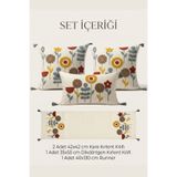 cottoncloth Yıldız Punch Nakışlı Çiçek Desenli Kırlent Runner Seti 2 Kare 1 Dikdörtgen Kırlent 1 Runner Dekoratif Set