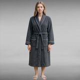 Cottonea % 100 Pamuklu Laodikeia Kimono Bornoz Kadın Erkek Unisex Gri - L - XL