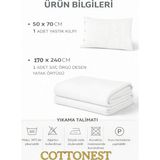 Cottonest Modern Desenli Yatak Örtüsü Seti 4 Mevsim | Düğmeli Yastık Kılıflı - Beyaz - TEK KİŞİLİK