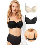 Cottonhill Balenli Toparlayıcı Dolgusuz Straplez Sütyen 2'li Paket-2 - 85C - Siyah - Ten