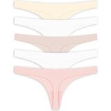 Cottonhill Basic Lazer Kesim Tanga Külot 5'li Paket Polyester Kumaş Kadın İçin Renkli - Beyaz - Kahverengi