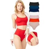 Cottonhill Basic Yüksek Bel Lazer Kesim Bikini Külot 7'li Paket - Renkli