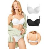 Cottonhill Beauty Balenli Toparlayıcı Dolgusuz Straplez Sütyen 2'li Paket Düz Kumaş Sabit Kap Konforlu Kullanım - 90B - Çok Renkli