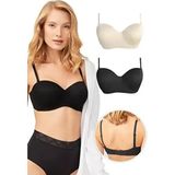 Cottonhill Beauty Balenli Toparlayıcı Straplez Sütyen 2'li Paket-2 Dikişsiz Rahatlık ve Sabit Kap Özelliği - 75B - Siyah - Ten