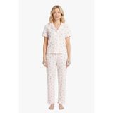 Cottonhill Beyaz Çiçek Desenli Bürümcük Gömlek Yaka Kadın Pijama Takımı
