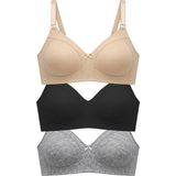 Cottonhill Bra - Fiora | Büyük Beden Balensiz Pamuklu Ayarlanabilir Askılı Kadın Sütyen 3'lü Paket - 110C - Renkli