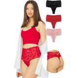 Cottonhill Dantelli Lastik Detaylı Yüksek Bel Kadın Tanga 3'lü Paket Külot - Çok Renkli-KR1