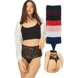 Cottonhill Dantelli Lastik Detaylı Yüksek Bel Kadın Tanga Külot 7'li Paket - 2XL - Renkli