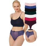 Cottonhill Dantelli Tül Detaylı Büyük Beden Kadın Brezilya 7'li Paket Külot - 2XL - Çok Renkli