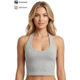 Cottonhill Gri Melanj Viskon Halter Yaka Sırt Dekolteli Kadın Crop Atlet