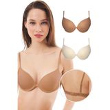 Cottonhill Kadın Balenli Push Up Sütyen 2'li Paket-3 Yumuşak Pamuklu Kumaş ile Gün Boyu Destek - 75B - 635-Renkli