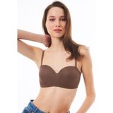 Cottonhill Kahverengi Straplez Balenli Toparlayıcı Dolgusuz Sütyen %90 Polyester Konforlu Tasarım - 90B