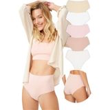 Cottonhill Lazer Kesim Yüksek Bel Basic Bikini Külot 5'li Paket Nefes Alabilir Kumaş ile Rahat Tasarım - XL - Beyaz - Kahverengi