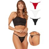 Cottonhill Önü Dantelli Tül Detaylı Kadın Tanga 3'lü Paket Külot - 2 - Çok Renkli