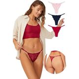 Cottonhill Önü Dantelli Tül Detaylı Kadın Tanga 3'lü Paket Külot - Çok Renkli (P02)