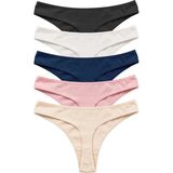 Cottonhill Pamuklu Basic Kadın Tanga Külot 5'li Paket-3 - Karışık - XL