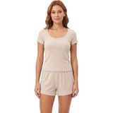 Cottonhill Premium - Neat Collection | Bej Rib Dokulu Yuvarlak Yaka Modal Viskon Şortlu Kadın Pijama Takımı