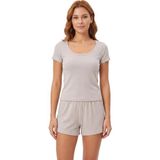 Cottonhill Premium - Neat Collection | Gri Rib Dokulu Yuvarlak Yaka Modal Viskon Şortlu Kadın Pijama Takımı - XS