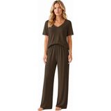 Cottonhill Premium - Neat Collection | Kahverengi Rib Dokulu V Yaka Modal Viskon Bol Paça Kadın Pijama Takımı