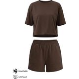 Cottonhill Premium - Sway Collection | Kahverengi Modal Şortlu Kadın Eşofman Takımı - XL