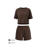 Cottonhill Premium - Sway Collection | Kahverengi Modal Şortlu Kadın Eşofman Takımı