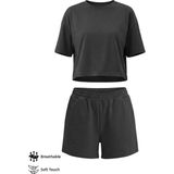Cottonhill Premium - Sway Collection | Siyah Modal Şortlu Kadın Eşofman Takımı - XL