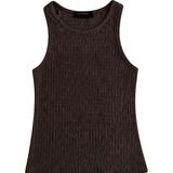 Cottonhill Premium - Tide Collection | Kahverengi Bisiklet Yaka Bürümcük Dokulu Kolsuz Kadın Crop Bluz - XS