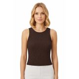 Cottonhill Premium - Tide Collection | Kahverengi Bisiklet Yaka Bürümcük Dokulu Kolsuz Kadın Crop Bluz