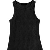 Cottonhill Premium - Tide Collection | Siyah Bisiklet Yaka Bürümcük Dokulu Kolsuz Kadın Crop Bluz - XS