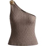 Cottonhill Premium - Tide Collection | Vizon Tek Omuz Çiçek Aksesuarlı Bürümcük Dokulu Kadın Crop Bluz